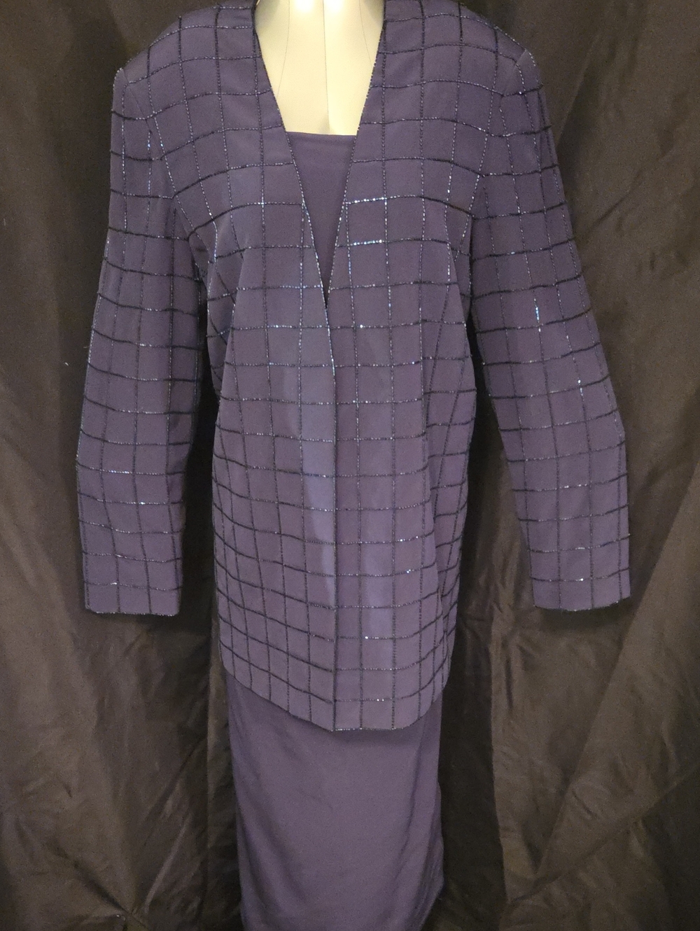 Women's Purple Grid-Pattern Open Jacket